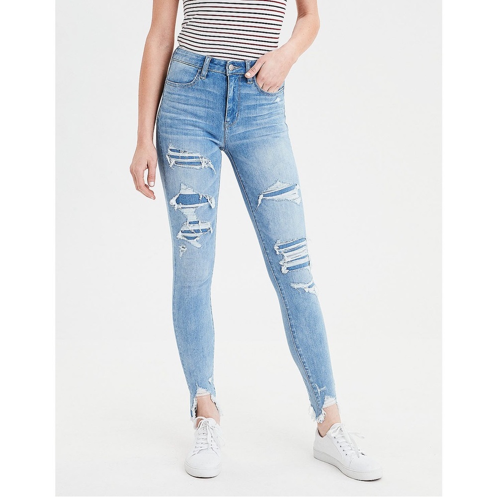 American Eagle | 360 Degree Ne(x)t Level Stretch Distressed Raw Hem Skinny Jeans